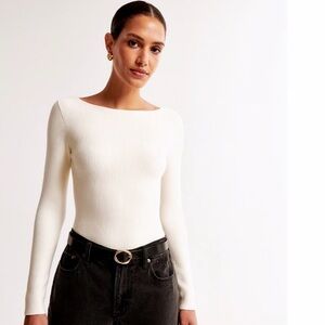 NWT Abercrombie & Fitch Ottoman Knit Long Sleeve Bodysuit Cream/off white SM